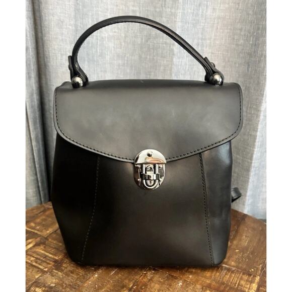 Luana Ferracuti Italy Leather Convertible Black Backpack - Picture 1 of 16